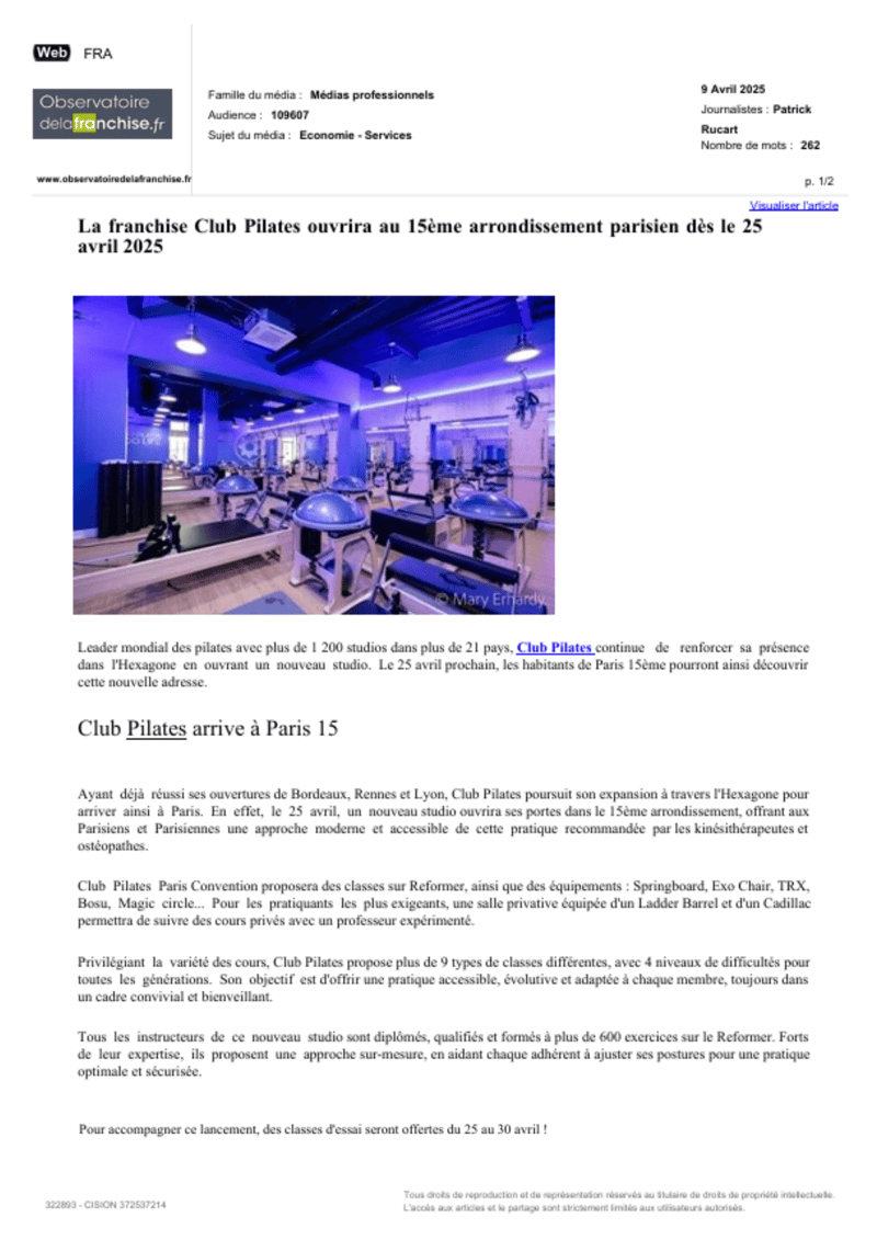 Club Pilates ouvre à Paris Convention dans le 15ème !