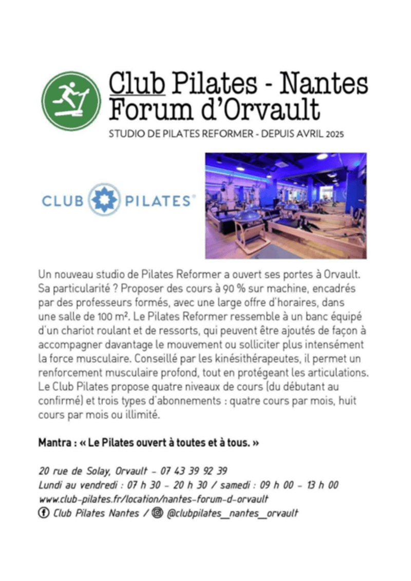 Un nouveau Club Pilates à Nantes Forum d'Orvault