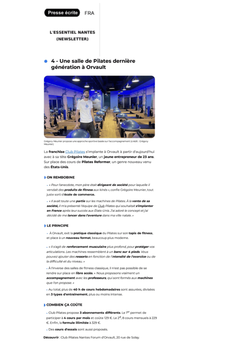 Une salle Club Pilates de dernière génération ouvre à Orvault : le Pilates Reformer arrive à Nantes