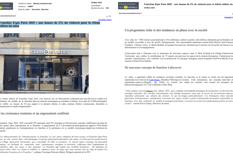 Le bien-être et la remise en forme représentés au salon de la Franchise par Club Pilates