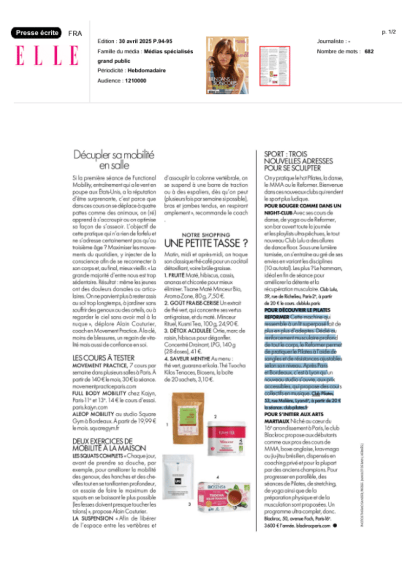 Vu dans ELLE ! Le Pilates Reformer, la nouvelle tendance à Lyon