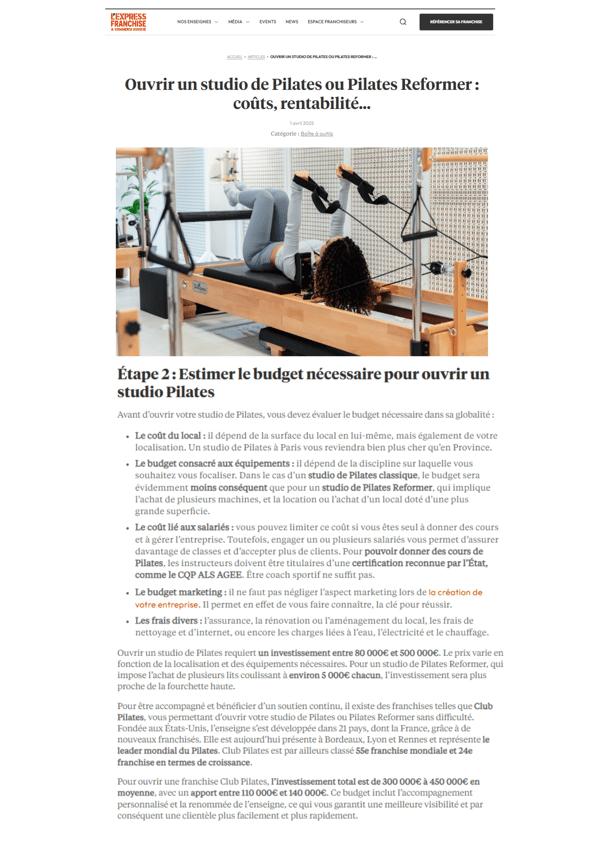 Le Pilates, une opportunité économique en 2025 pour de potentiels franchisés.