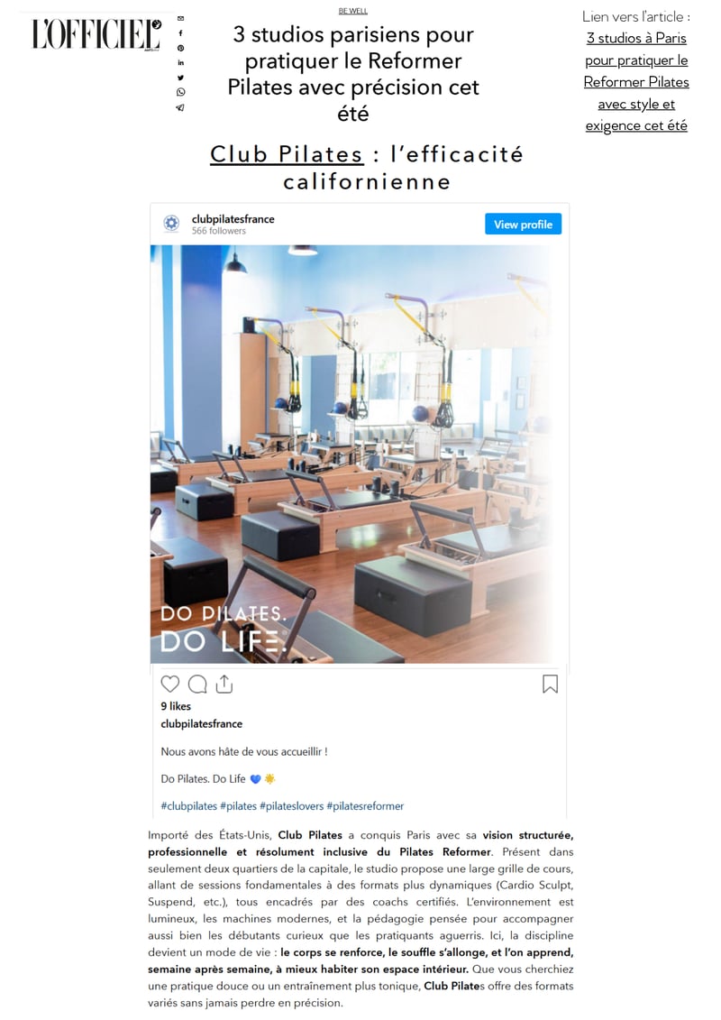 Club Pilates : l’efficacité californienne selon L'Officiel.com