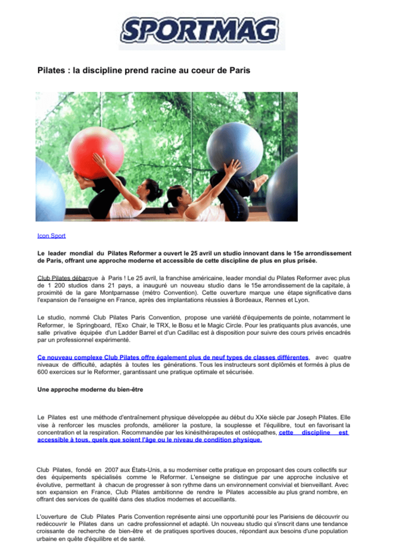 Club Pilates Paris Convention : le leader mondial du Pilates Reformer s’installe au cœur de la capitale